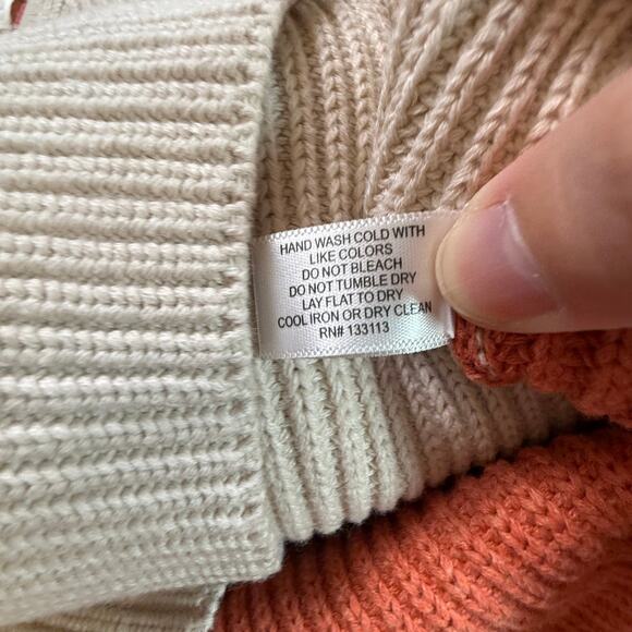 Lisa Todd Cotton Colorblock Sweater V-Neck Taupe Rust Knit Pullover Size M - Picture 11 of 11
